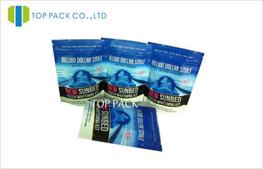 Blue Shiny Printed Stand Up Ziplock Pouches Barrier Proof for Powder