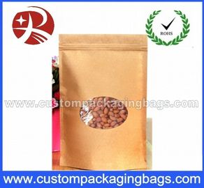 Laminated Zip Lock Kraft Paper Stand Up Pouches For Food With Ground Clear Window