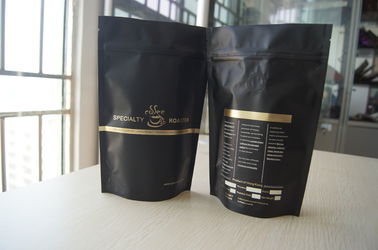 Coffee Bean Packaging Matte Black Foil Pouch Packaging , Stand Up Degassing Valve