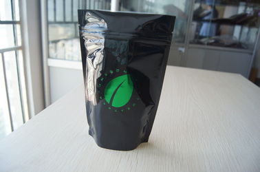 Glossy Black Hot Stamping Aluminium Foil Pouch , Ziplock Coffee Bean Packaging