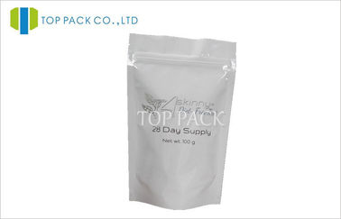 White Aluminum Foil Stand Up Pouch Resealable For Tea With Zipper