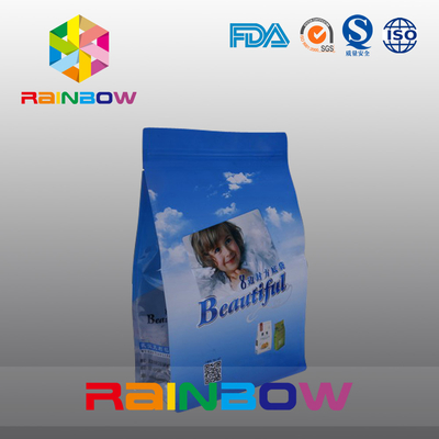 Custom Printed  Flat Bottom Plastic Bags , Quad Seal Block Bottom Bag With Clear Window