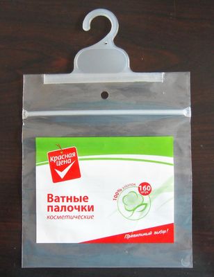 Cotton Buds Zip Lock Plastic Bag With Hanger / Colorful Printing