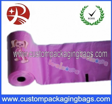 Pink Gravure Printing Eco - friendly Dog Poop Bags With Roller For Dog