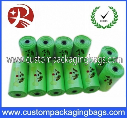 Custom Green LDPE / EPI Biodegradable Dog Poop Bags With Roll For Dog