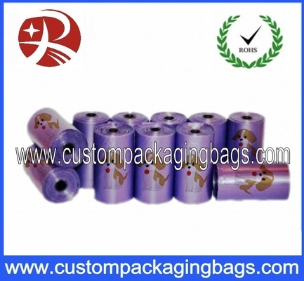 LDPE / EPI Biodegradable Custom Purple Dog Poop Bags With Roll