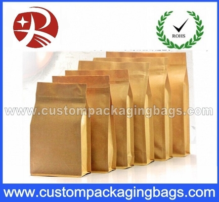 Top Zipper Kraft Paper Coffee Packaging Bags With Square Bottom