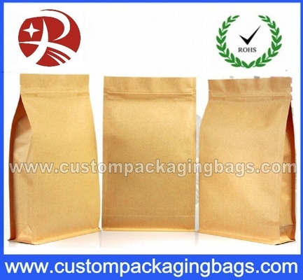 Top Zipper Kraft Paper Coffee Packaging Bags With Square Bottom