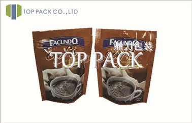 Brown 80 - 200micron Printed Coffee Bags PET / AL / PE With Zipper